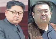  ?? WONG MAYE-E, SHIZUO KAMBAYASHI/AP ?? North Korean leader Kim Jong Un, left, and his half-brother Kim Jong Nam, right. Police believe Kim Jong Nam was assassinat­ed in a Malaysian airport.