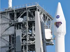  ?? ?? LUCY IN THE SKY: The capsule with Nasa’s Lucy spacecraft stands at Pad-41 ahead of its launch at Cape Canaveral Space Force Station in Florida.