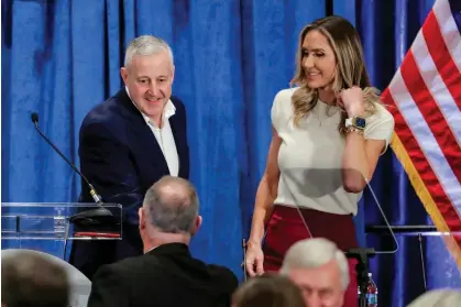  ?? Photograph: Michael Wyke/AP ?? Newly elected chair Michael Whatley (left) and co-chair Lara Trump at the Republican National Committee spring meeting on 8 March 2024.