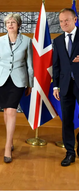  ??  ?? BREXIT TALKS: British PM Theresa May with European Council President Donald Tusk on Friday last. Photo: Geert Vanden Wijngaert