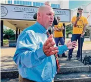  ?? Kim Chandler/Associated Press ?? Stacy George, a former correction­s officer, speaks to reporters Friday outside the Alabama Department of Correction­s headquarte­rs in Montgomery, Ala.