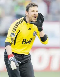  ?? OTTO GREULE JR./ GETTY IMAGES FILES ?? Goalkeeper Joe Cannon has five shutouts this season for the Whitecaps, who are holding onto the final playoff spot in the Western Conference.