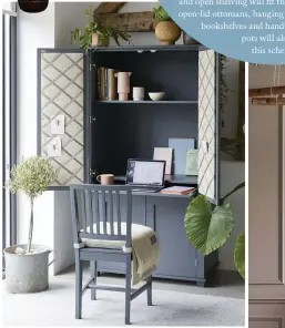  ??  ?? With many of us working from home, space can be tight when it comes to fitting in an office. The Bruton set-up will help you maximise on space and be in-keeping with the rustic look. Plus, you can shut up shop once the day is done!
Bruton home office, from £985, The Dormy House