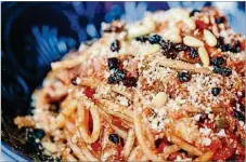  ?? CONTRIBUTE­D ?? Osteria Salina’s bucatini con le sarde tosses thick, hollow noodles with sardines, garlic, onions, baby fennel, pine nuts and currants.