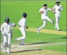  ??  ?? Umesh Yadav celebrates Nathan Lyon’s wicket.