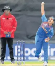  ?? AFP ?? Experience­d Shikha Pandey held her nerves in the final over.