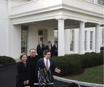  ?? MARK WILSON/GETTY IMAGES ?? General Motors CEO Mary Barra, left, Fiat Chrysler CEO Sergio Marchionne and Ford CEO Mark Fields met with President Donald Trump at the White House on Tuesday to discuss his plans to revive manufactur­ing in the U.S.