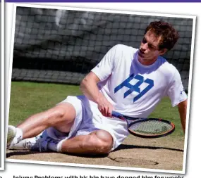  ??  ?? Wincing: The tennis star clasps his knee Injury: Problems with his hip have dogged him for weeks
