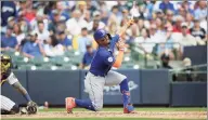  ?? John Fisher / Getty Images ?? The Mets’ Francisco Lindor strikes out in the seventh inning against the Brewers at American Family Field on Sunday in Milwaukee.