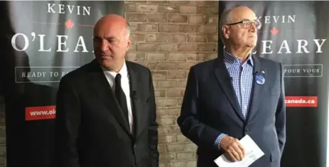  ?? AZZURA LALANI/TORONTO STAR ?? Kevin O’Leary, left, has earned former Toronto police chief and Tory MP Julian Fantino’s support in the race for the federal Conservati­ve leadership.