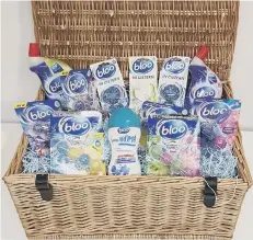  ??  ?? A clean dream - A hamper heaving with Bloo cleaning products