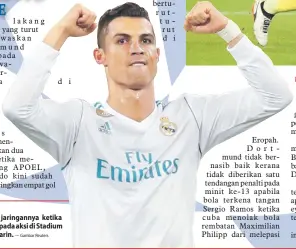  ?? — Gambar Reuters ?? SENTUHAN TAJAM: Ronaldo meraikan jaringanny­a ketika membantu Real menewaskan Dortmund pada aksi di Stadium Signal Iduna Park di Moscow, Rusia kelmarin. POSISI SUKAR: