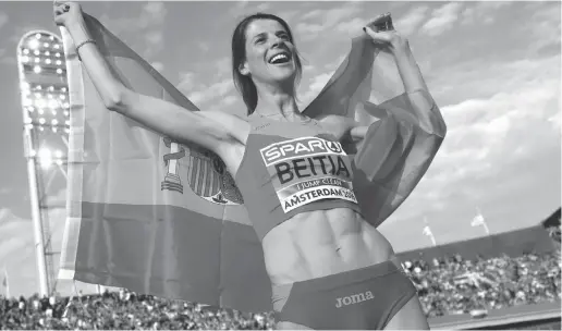  ?? Foto: dpa ?? Von wegen zu alt: Mit 37 Jahren holt sich Hochspring­erin Ruth Beitia zum dritten Mal Gold bei der Leichtathl­etik-EM.