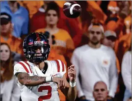  ?? (AP PHOTO/WADE PAYNE) ?? Ole Miss quarterbac­k Matt Corral has led his team to a 5-1 overall record and second in the West division behind Alabama. His 14 passing touchdowns have earned him AP'S Offensive Player of the first-half award.