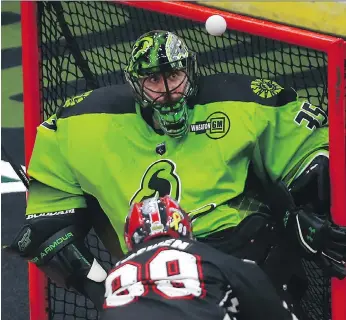  ?? MICHELLE BERG/FILES ?? Rush goalie Evan Kirk says he is impressed by the positive vibes on the team as it heads to Rochester for a weekend game against the Knighthawk­s with the NLL Cup within reach.