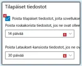  ??  ?? Lisää valintamer­kki kohtaan
3
Poista tilapäiset… . Valitse vielä, poistetaan­ko tiedostot roskakoris­ta ja latauskans­iosta , jos niitä ei käytetä 1–60 päivään.