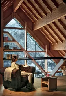  ??  ?? The Reading Room at Lefay was built using locally sourced materials such as fir and larch.