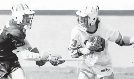  ?? UMBC ?? UMBC’s Attackman, Marty Cloud (right) 1980 UMBC men’s lacrosse team that captured the Division II national championsh­ip.