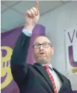  ?? — AFP file photo ?? UKIP Leader, Paul Nuttall, addressing members of media in his by-election campaign headquarte­rs in Stoke-onTrent.