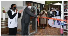  ??  ?? Tourism Minister Mmamoloko Kubayi-Ngubane and Eastern Cape Premier Oscar Mabuyane reopen the Big Tree facility in the Tsitsikamm­a section of the Garden Route National Park.