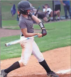  ?? / Scott Herpst ?? Freshman Jenna Morgan had a huge week in the Region 6- AAAA playoffs, going 7-for-11 with a double, three homeruns, six RBIS and five runs scored.