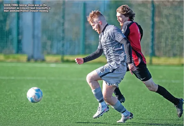  ?? ?? SHAW THING: George Shaw was on the scoresheet as Crescent beat Greenhoffs in their weekend Premier Division meeting.