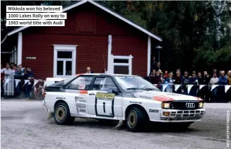  ??  ?? Mikkola won his beloved 1000 Lakes Rally on way to 1983 world title with Audi