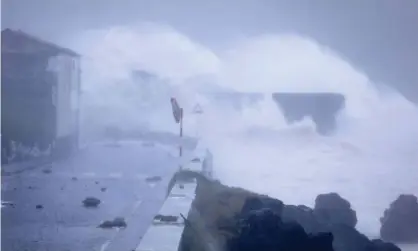  ??  ?? Hurricane Lorenzo lashes the seafront in Faial, the Azores. The storm is expected to hit Ireland’s west on Thursday. Photograph: Joao Henriques/AP