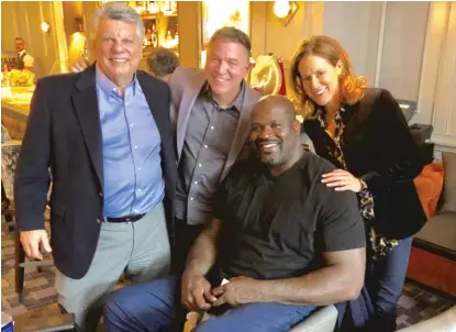  ?? PROVIDED PHOTOS ?? The NBA’s Shaquille O’Neal jumped on board as producer for the film “Foster Boy,” which is winning awards at film festivals across the country. With O’Neal are film backer Thom Lipari (from left), Jay Deratany and co-producer Mary Beth O’Connor.