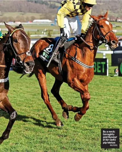  ?? REUTERS ?? By a neck: Geraghty and Buveur D’Air (left) pip Melon