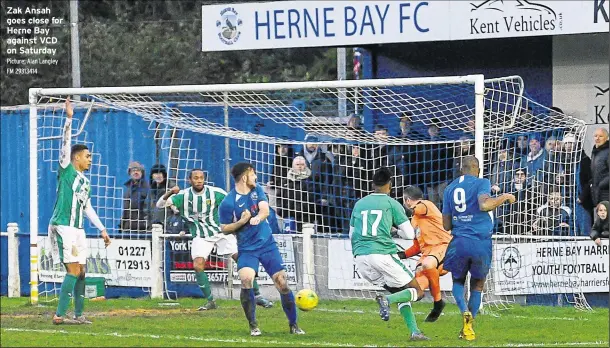  ?? Picture: Alan Langley FM 29313414 ?? Zak Ansah goes close for Herne Bay against VCD on Saturday