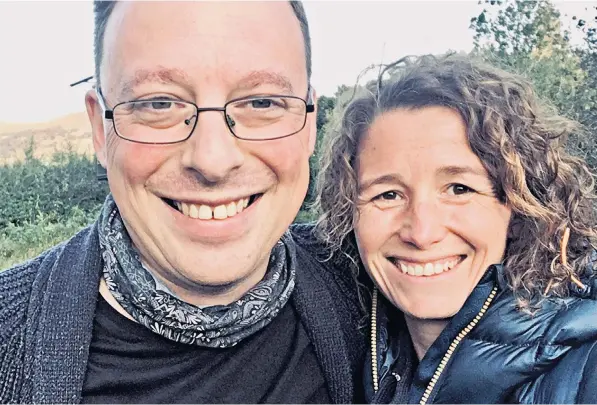  ?? ?? Peter Newbon, pictured with Rachel Hewitt, his partner, was a director of Labour Against Anti-semitism and an academic at Northumbri­a University. Inset left, his tweet containing a doctored image of Jeremy Corbyn