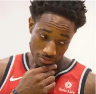  ?? CHRIS YOUNG/THE CANADIAN PRESS ?? Raptor DeMar DeRozan opened up about racism and fear on media day: “I’ve had friends killed by police officers.”