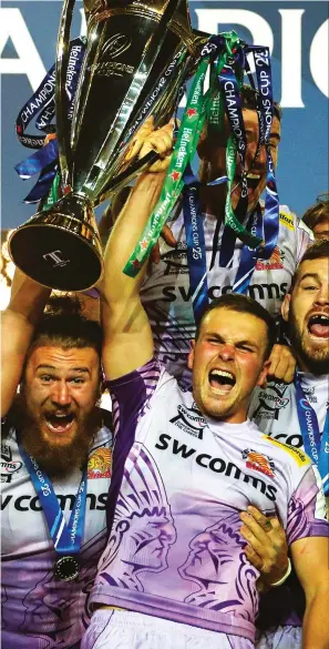  ?? PICTURES: Getty Images ?? Been there, done it: Joe Simmonds lifts the Champions Cup last season