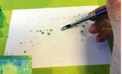  ??  ?? Make sure that the surface of your paper is dry before applying the liquid frisket. If it’s applied to a damp surface then it can bond with the fibres of the paper and become almost impossible to remove.