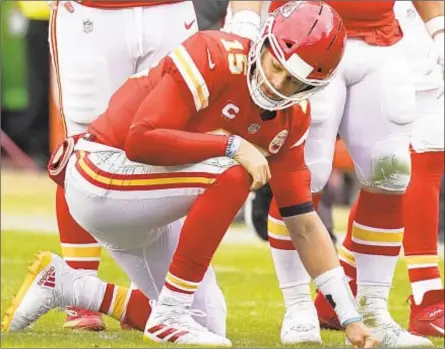  ?? AP PHOTO ?? Patrick Mahomes, still in concussion protocols after injury last week, takes majority of snaps in practice on Thursday.