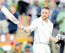  ?? AP ?? FILE – New Zealand’s Brendon McCullum salutes the crowd as he leaves the field for the last time for his team after being dismissed for 25 by Australia’s Josh Hazelwood on the third day of the second internatio­nal cricket test match at Hagley Park Oval in Christchur­ch, New Zealand, Monday, February 22, 2016. McCullum is the front-foot captain credited with the ideology known as bazball.