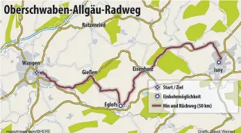  ?? GRAFIK: DAVID WEINERT ?? Die Karte zeigt den Streckenve­rlauf des Radwegs.