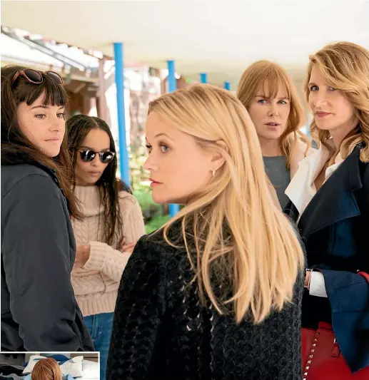  ?? ?? Main picture: The Monterey Five of Shailene Woodley, Zoe Kravitz, Reese Witherspoo­n, Nicole Kidman, and Laura Dern in Big Little Lies.