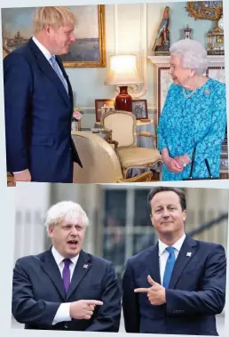  ??  ?? Support: The PM with the Queen and David Cameron