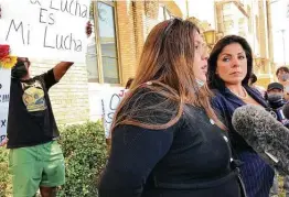  ?? Gabrielle Banks / Staff ?? Mayra Guillén, sister of Spc. Vanessa Guillén, and family attorney Natalie Khawam speak with reporters outside the federal courthouse in Waco.