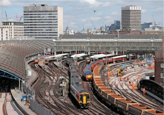  ?? JAMIE SQUIBBS. ?? South West Trains 456015 sits forlornly at London Waterloo after it hit a rake of barrier wagons on August 15. It derailed while leaving the terminus with the 0540 to Guildford.