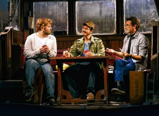  ?? MATTHEW MURPHY/ASSOCIATED PRESS ?? From left: Alex Brightman, Ian Shaw, and Colin Donnell in a scene from the play “The Shark Is Broken.”