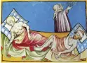  ??  ?? 1347-1352 Bubonic plague Deaths: More than 25 million Animal: Rodents Pathogen: Yersinia pestis The deadliest pandemic in recorded history, the “Black Death” originated in Asia and reached Europe via the Silk Road.
A 1411 miniature depicting plague sufferers.