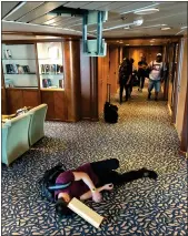  ?? PHOTO BY DAVID DICKSTEIN ?? A ceiling malfunctio­n provided a prank opportunit­y on the Majesty of the Seas. The crew proved oblivious.