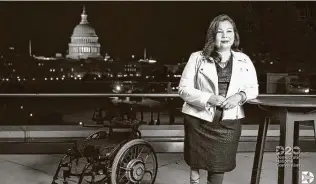  ?? Democratic National Convention / AFP via Getty Images ?? A video grab from the convention’s online broadcast shows Sen. Tammy Duckworth of Illinois speaking from Washington. She said presidenti­al nominee Joe Biden has “common decency.”
