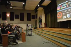  ?? SUBMITTED PHOTO ?? Students at Stetson Middle School listen as Richard Guerry, executive director of the Institute for Responsibl­e Online and Cell Phone Communicat­ion (IROC2), talks about responsibl­e use of digital tools.