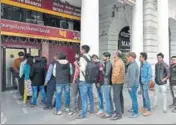  ?? HT/FILE ?? People stand in queue outside ATMs. Analysts are worried that the lingering effects of demonetisa­tion are still likely to impact companies dependent on domestic consumptio­n