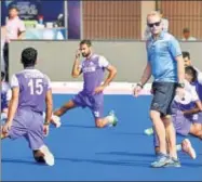  ?? PTI ?? India coach Sjoerd Marijne (right) at a practice session.