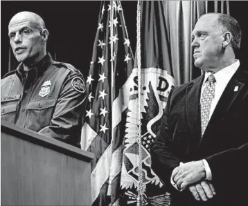  ?? ANDREW HARNIK/AP ?? Acting Border Patrol chief Ronald Vitiello speaks at news conference alongside Thomas Homan, acting director of ICE.